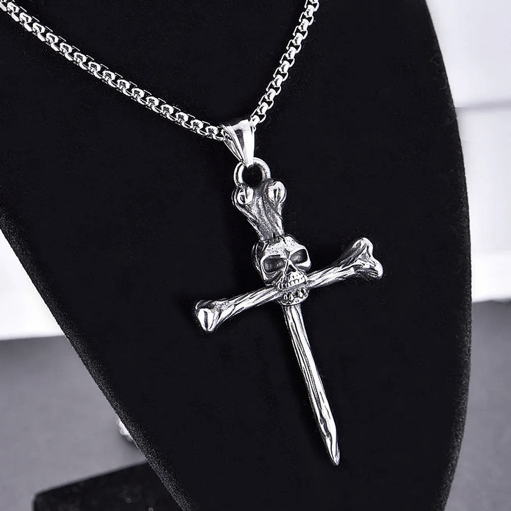 Dödskalle Halsband (Stål) Bone Cross - Bild 5