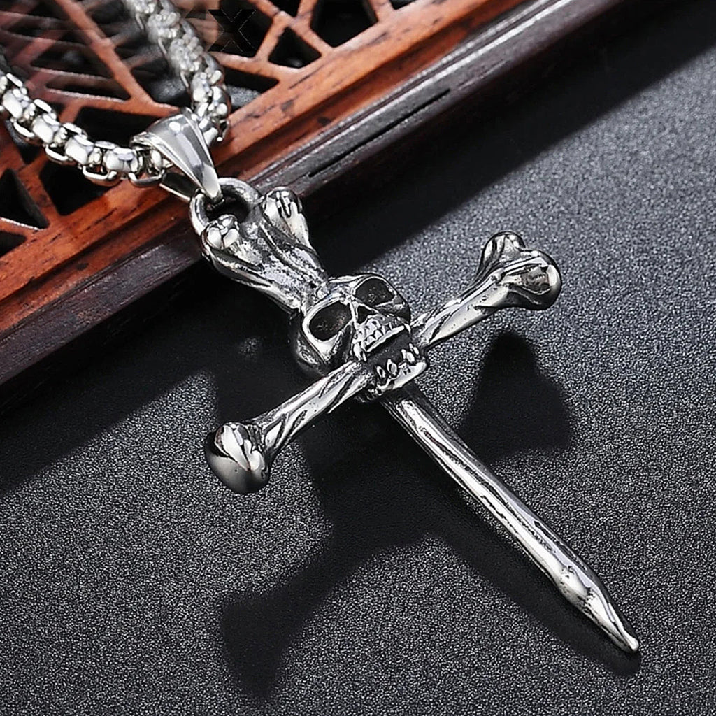 Dödskalle Halsband (Stål) Bone Cross - Bild 4