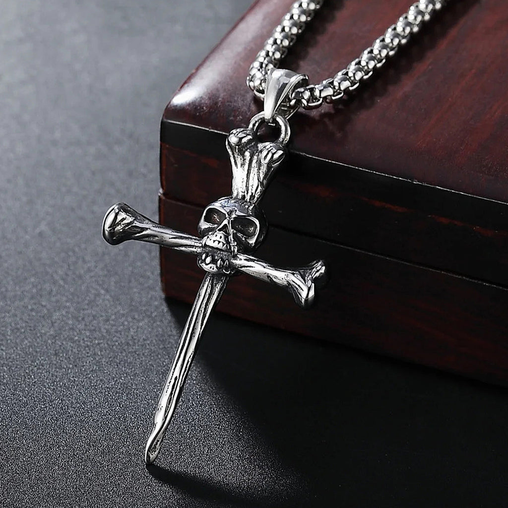 Dödskalle Halsband (Stål) Bone Cross - Bild 3