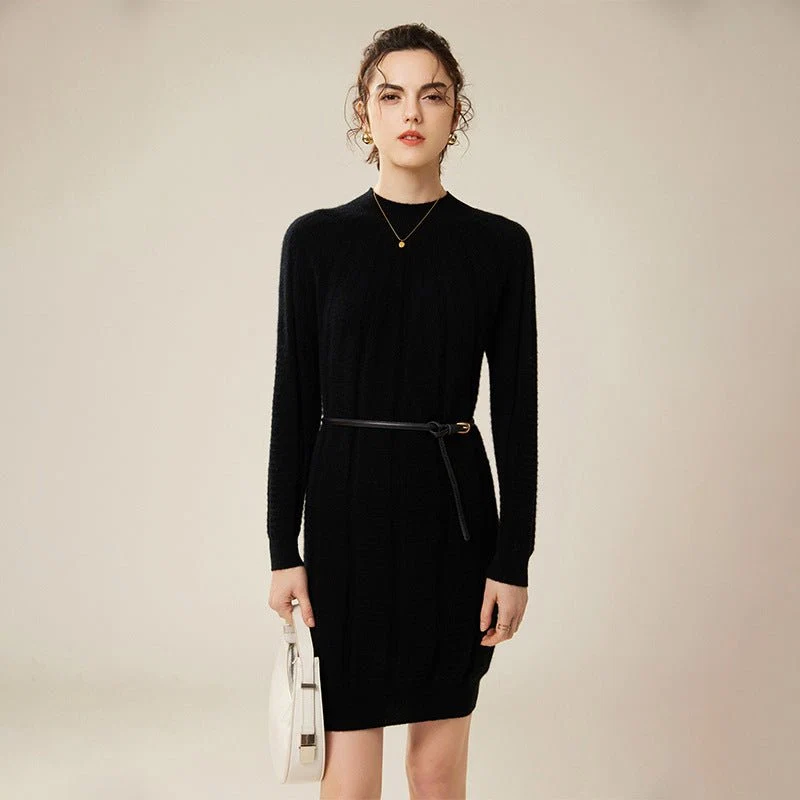 Cashmere Ribbstickad Klänning Långärmad Klänning i Pure Cashmere - Bild 7