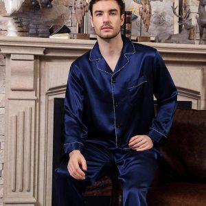 Lång bästa män Silk Pyjamas Set Bekvämt silkes sömnkläder
