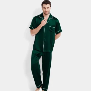 Kortärmade långbyxor för män i siden Pyjamasset