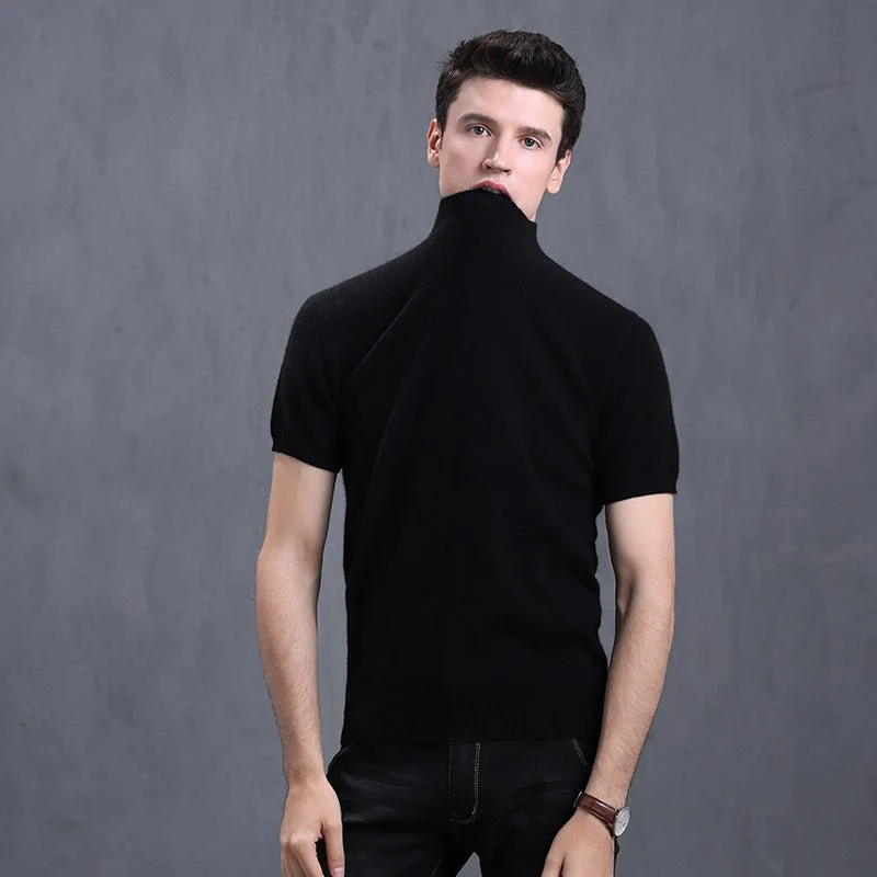 Herr kortärmad ren kashmir stickad tröja Mock Neck Sweatshirt - Bild 3