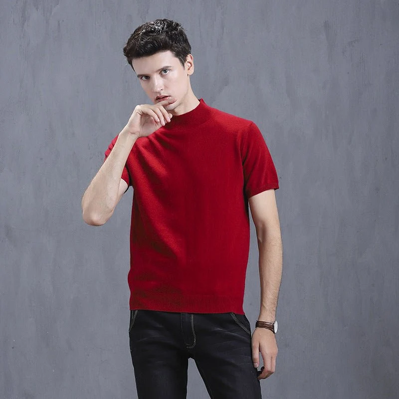 Herr kortärmad ren kashmir stickad tröja Mock Neck Sweatshirt - Bild 7