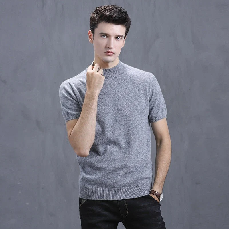 Herr kortärmad ren kashmir stickad tröja Mock Neck Sweatshirt - Bild 5