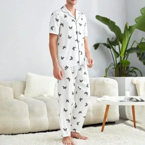 Kortärmade mäns fjärilstryck sidenpyjamasset