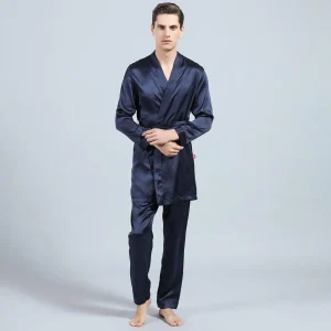 Mens Silk Robe and Pyjamas Set Herr Silk Pyjamas byxor Silk Two Piece Set
