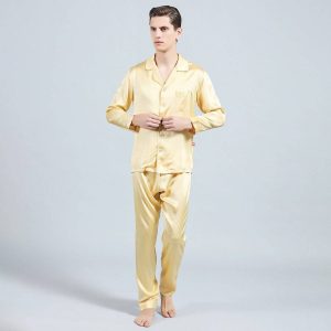 Sidenpyjamas för män långärmad