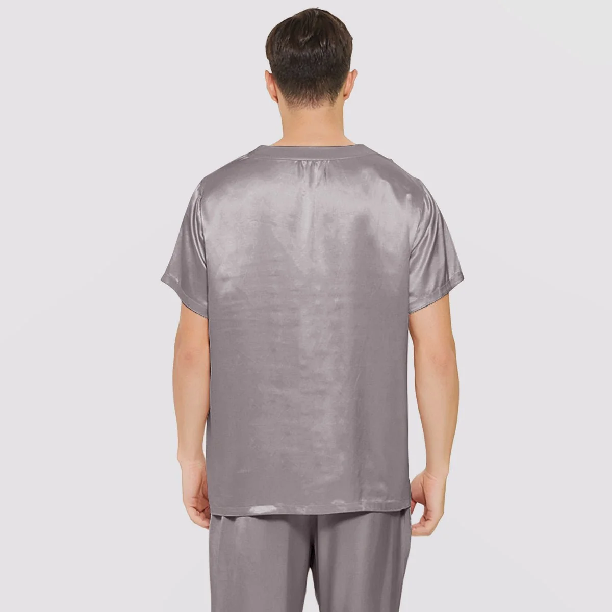 Mens korta sidenpyjama Set Silk Two Piece V Neck Silk Sleepwear - Bild 5