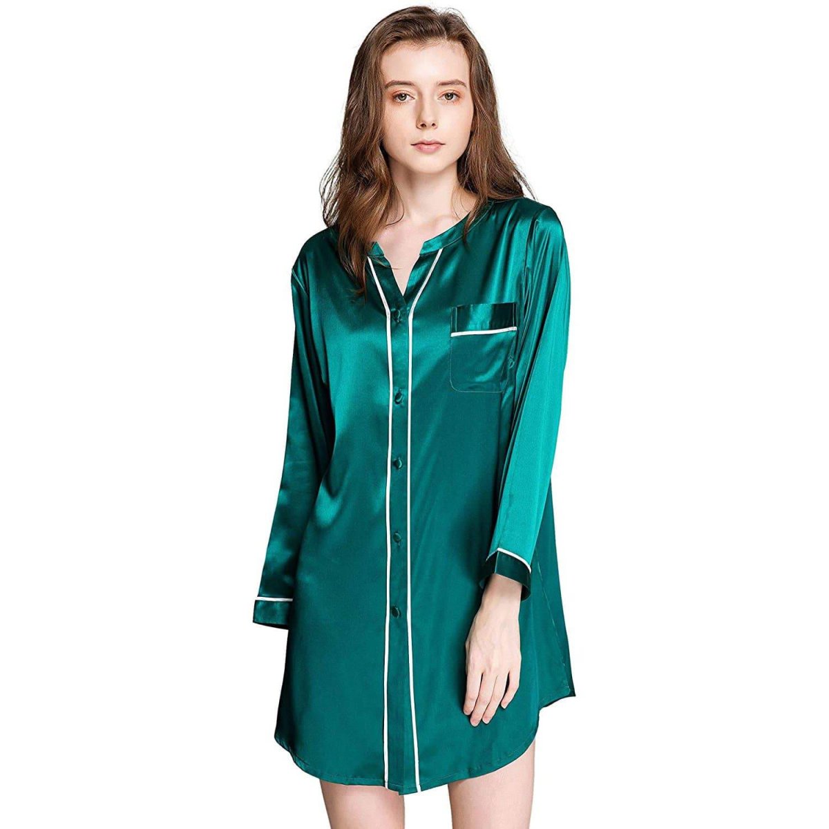 Silk Sleepshirt för kvinnor Button Down Silk Nightshirt