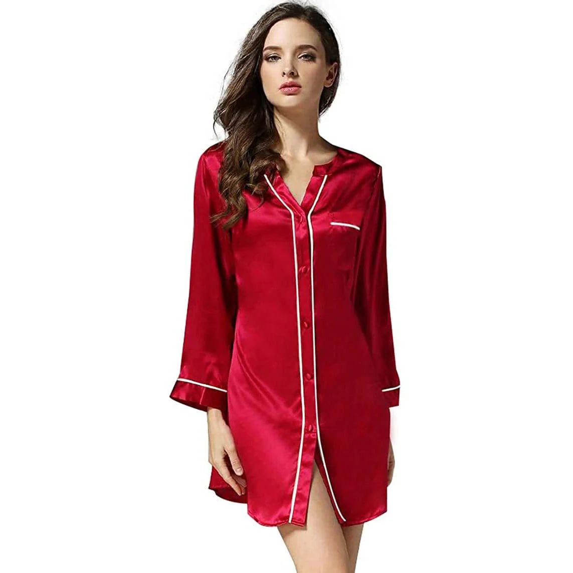 Silk Sleepshirt för kvinnor Button Down Silk Nightshirt - Bild 9