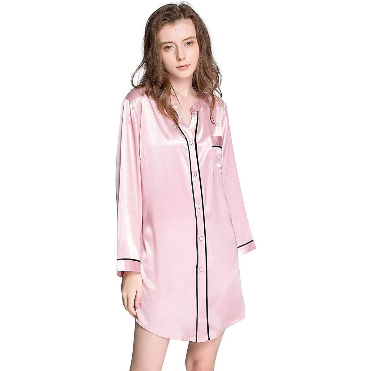 Silk Sleepshirt för kvinnor Button Down Silk Nightshirt - Bild 6