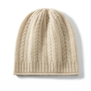 Klassisk kabelstickad kashmir beanie ribben manschett vete öronmönster hatt