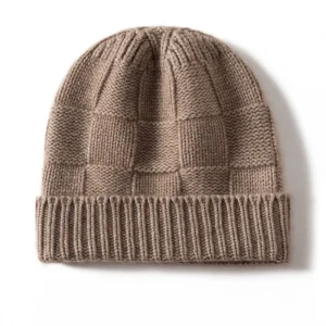 Unisex Rutig Cashmere Beanie Ribbad Brätte Cashmere Stickad Hatt
