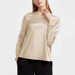 Kvinnor långärmad pullover rund hals silkesblus