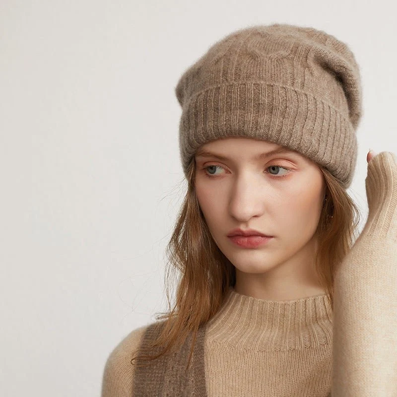 Ribbad kashmir slouchy beanie hatt kashmir varm staplad hatt - Bild 3