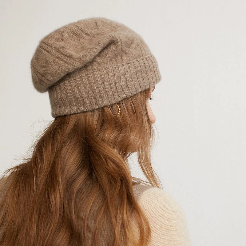 Ribbad kashmir slouchy beanie hatt kashmir varm staplad hatt - Bild 4