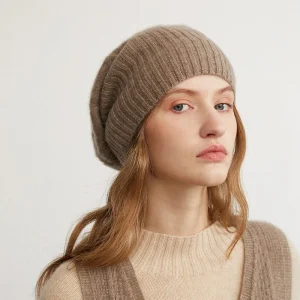 Ribbad kashmir slouchy beanie hatt kashmir varm staplad hatt