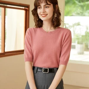 Armbågsärm för kvinnor, Cashmere tröja med rund hals, Cashmere Pullover