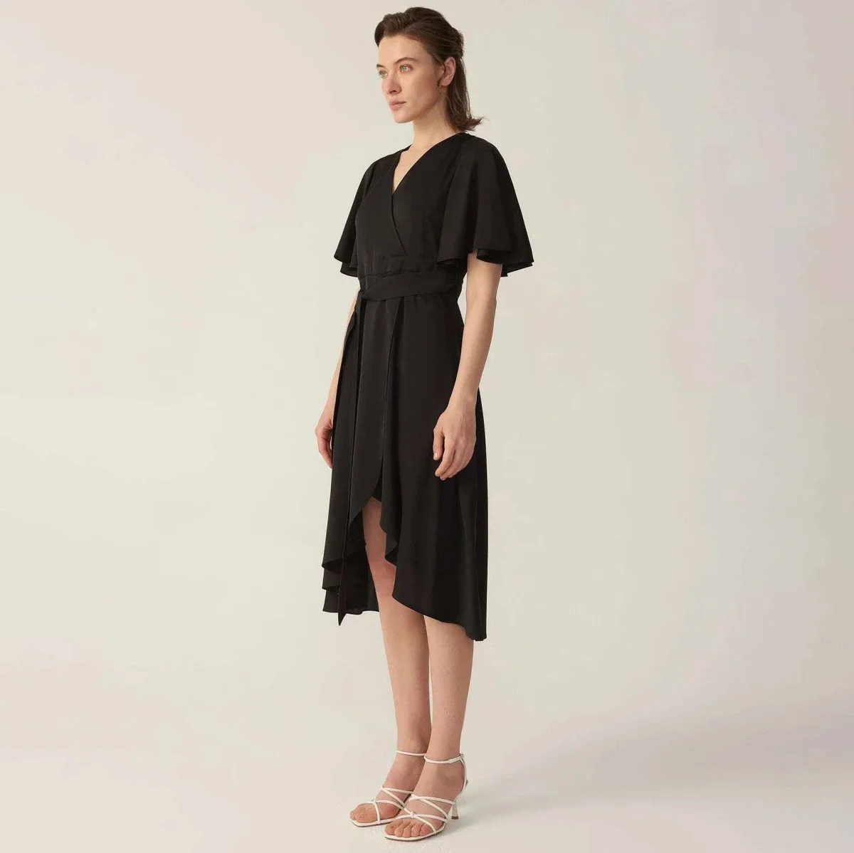 Kvinnor Pure Silk Dress Kort ärm Wrap Silk Midi -klänningar - Bild 5