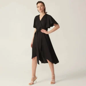Kvinnor Pure Silk Dress Kort ärm Wrap Silk Midi -klänningar