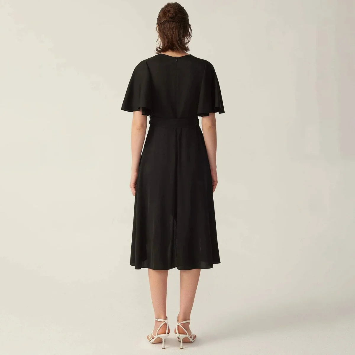 Kvinnor Pure Silk Dress Kort ärm Wrap Silk Midi -klänningar - Bild 3