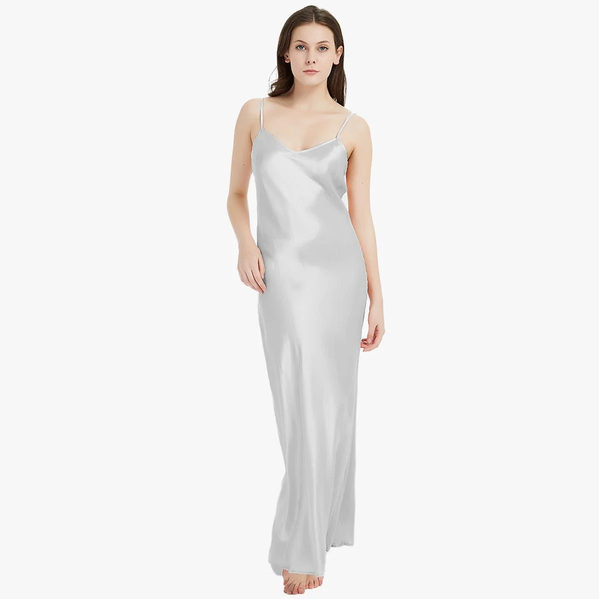 Kvinnor Pure Silk Maxi Dress Long Strap Party Dresses - Bild 7