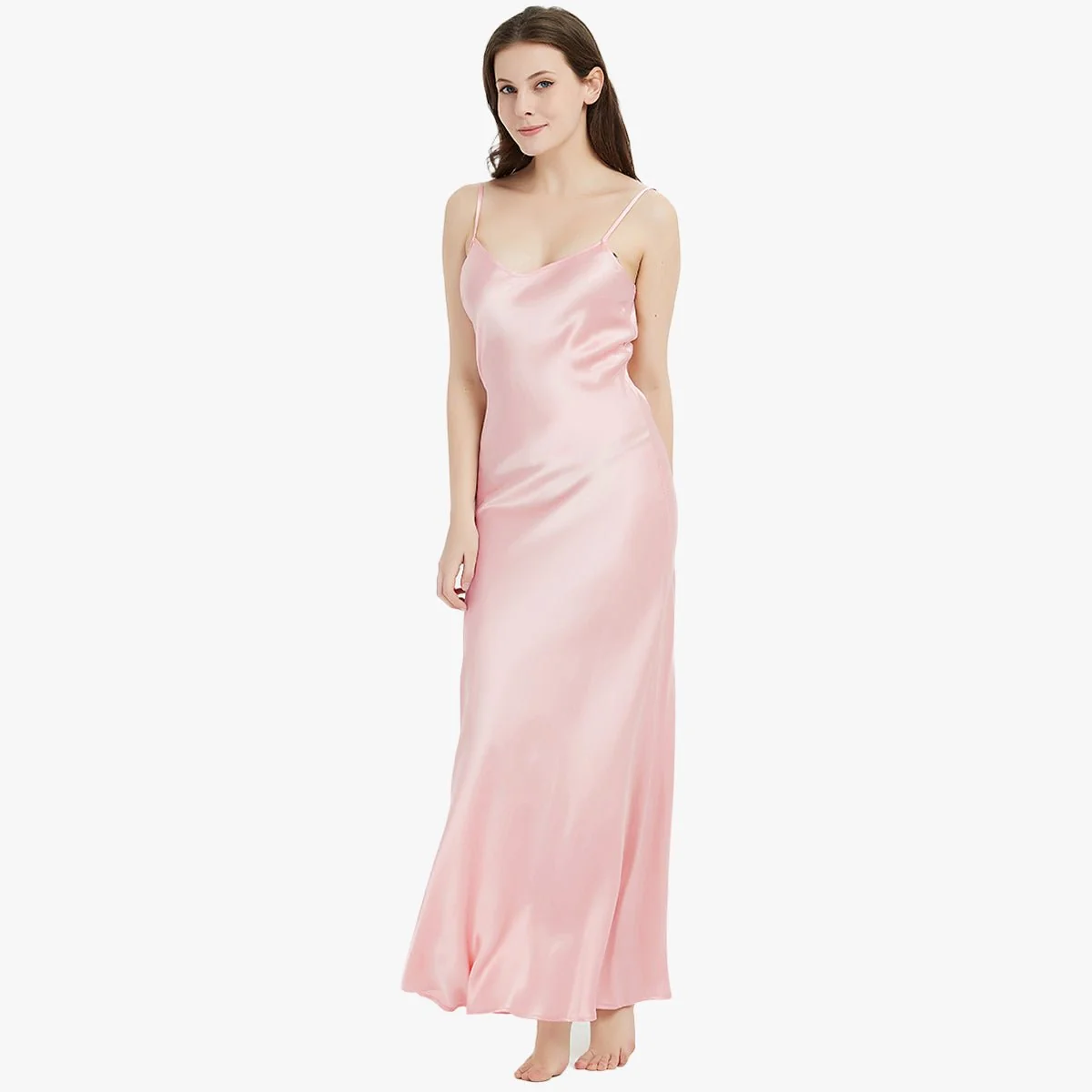 Kvinnor Pure Silk Maxi Dress Long Strap Party Dresses - Bild 9