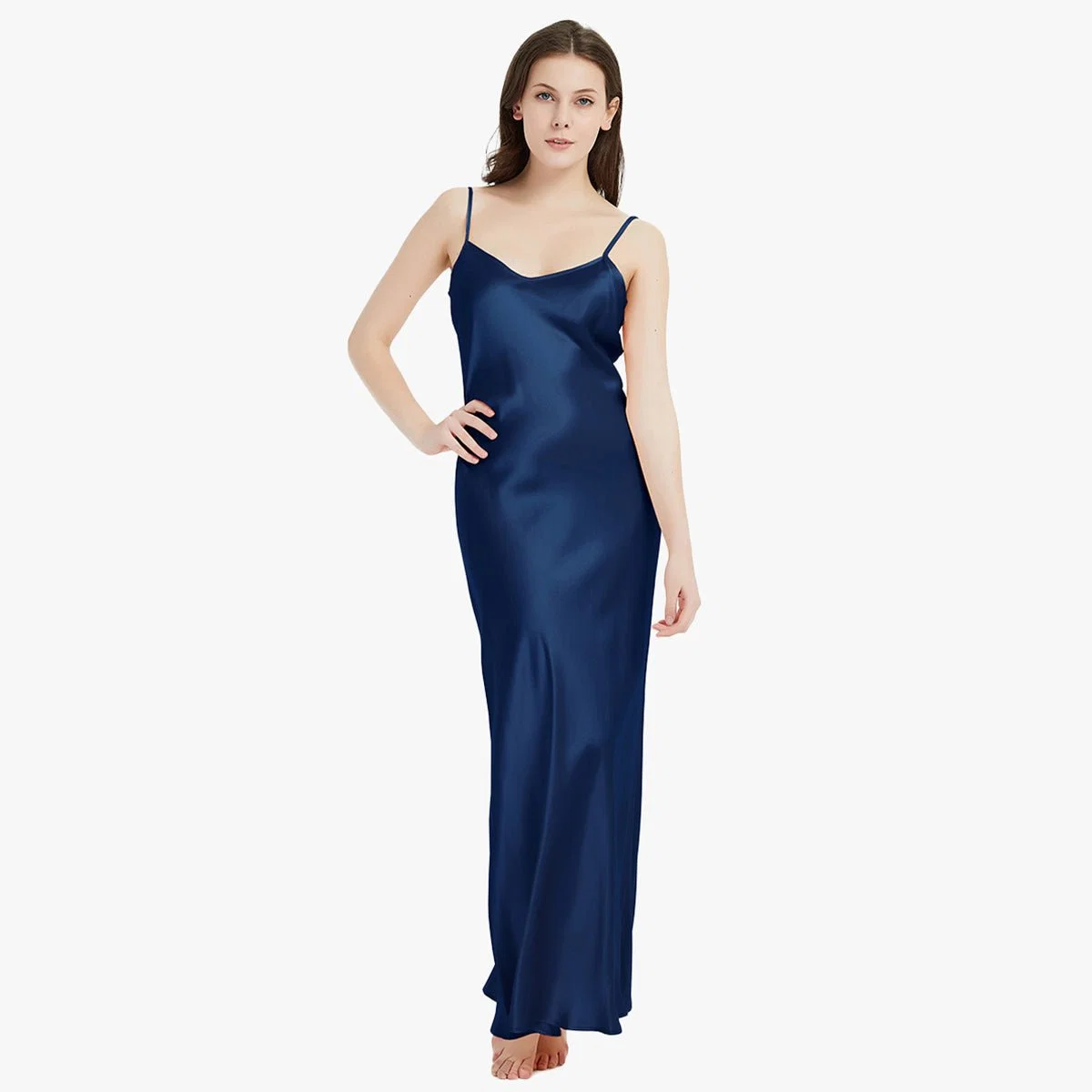 Kvinnor Pure Silk Maxi Dress Long Strap Party Dresses